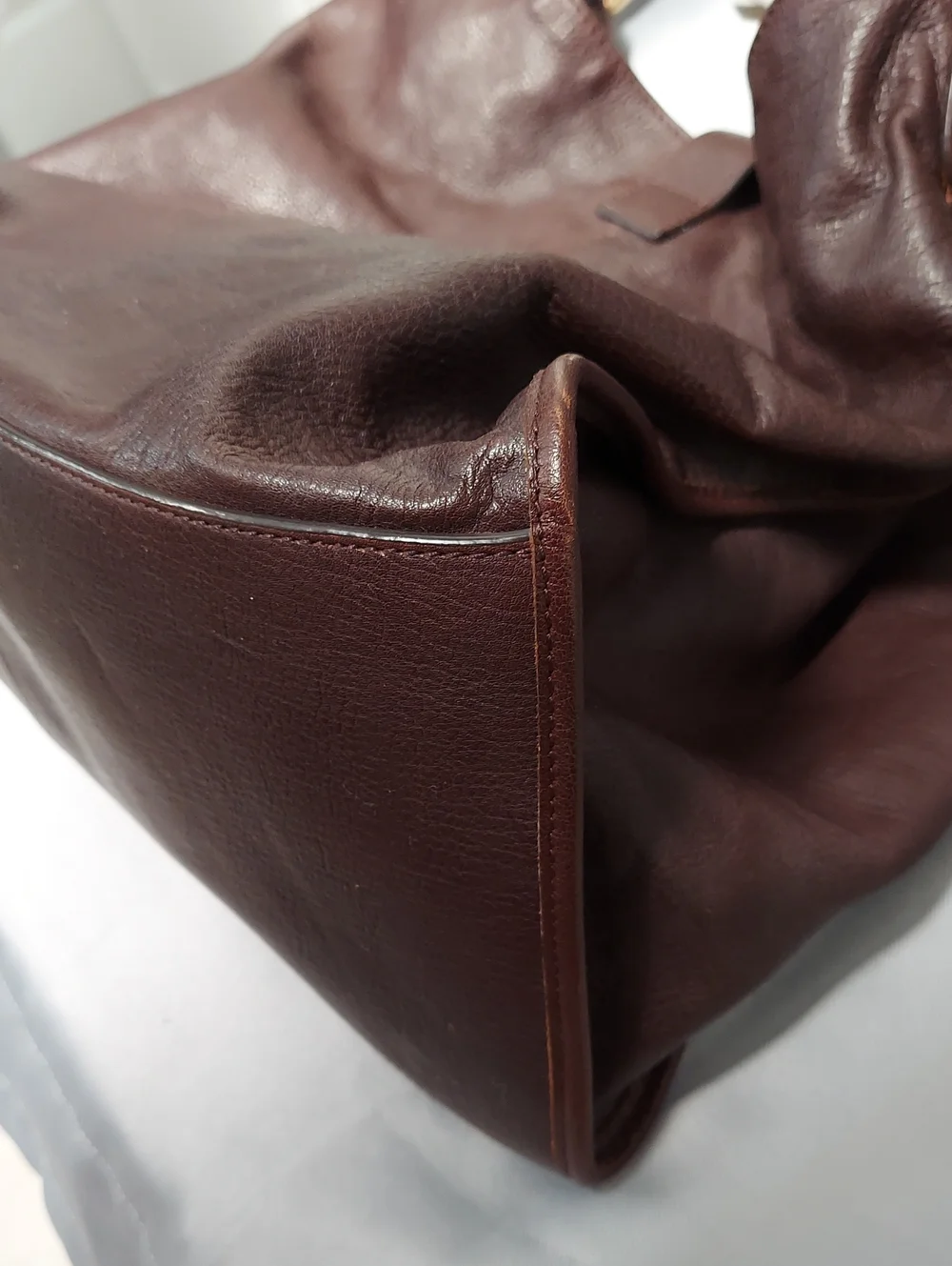 G.I.L.I. Leather Bag, Brown, Gold Stirrup Hardware, Double Handle, Tassel
